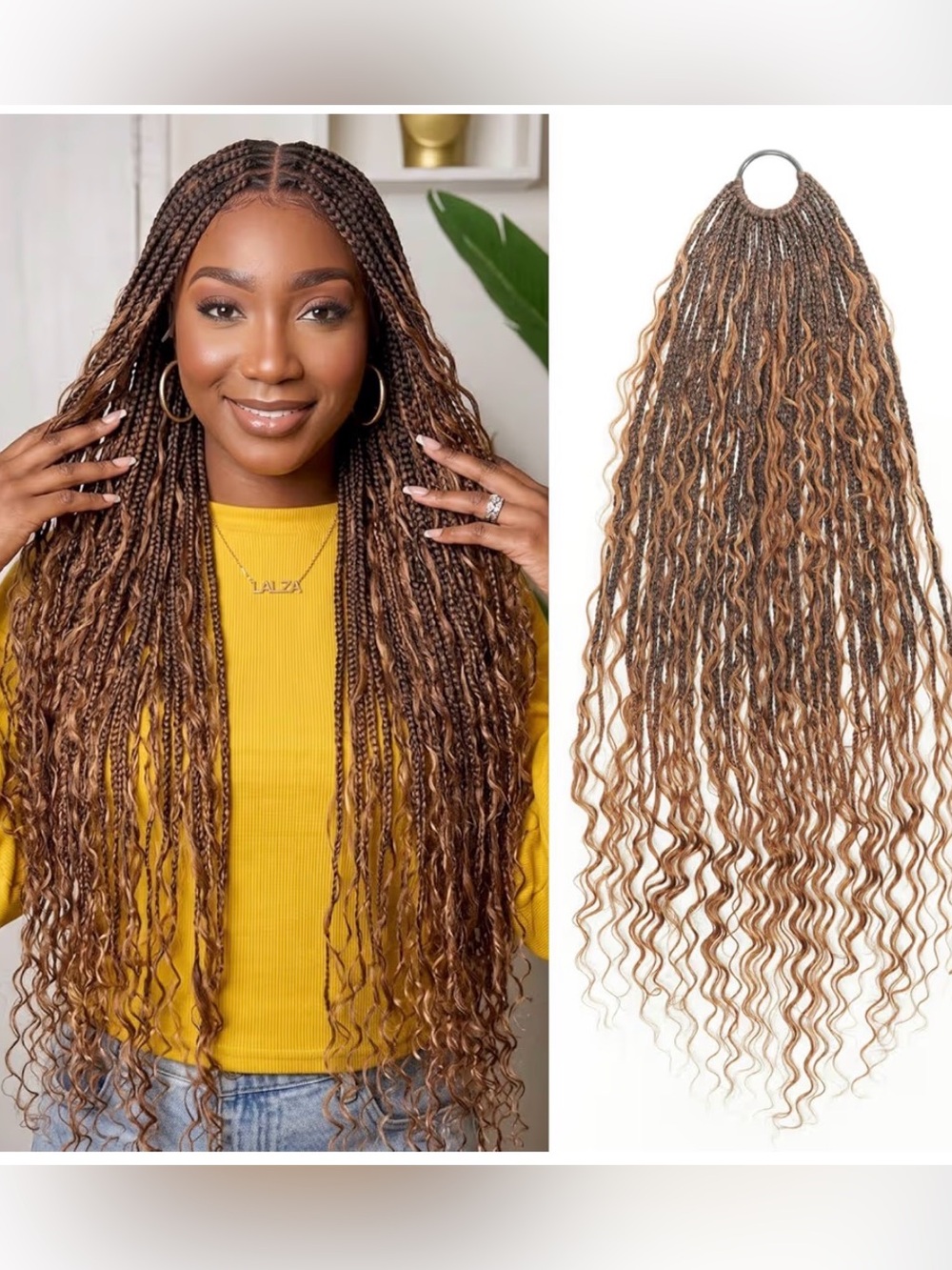 30” Ombre Brown Deep Wave Crochet Boho Box Braids 90 Strands #073